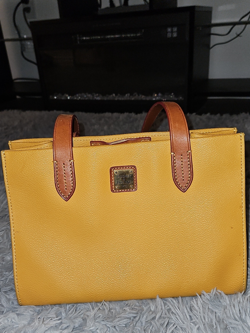 Dooney & Bourke Yellow Leather Satchel with Brown Trim
